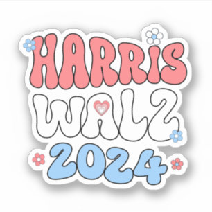 Pegatina Harris Walz 2024 estilo retro hippie