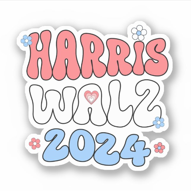 Pegatina Harris Walz 2024 estilo retro hippie (Anverso)