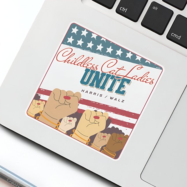 Pegatina Harris Walz Childless Cat Ladies une los puños (Harris Walz Childless Cat Ladies Unite Sticker)