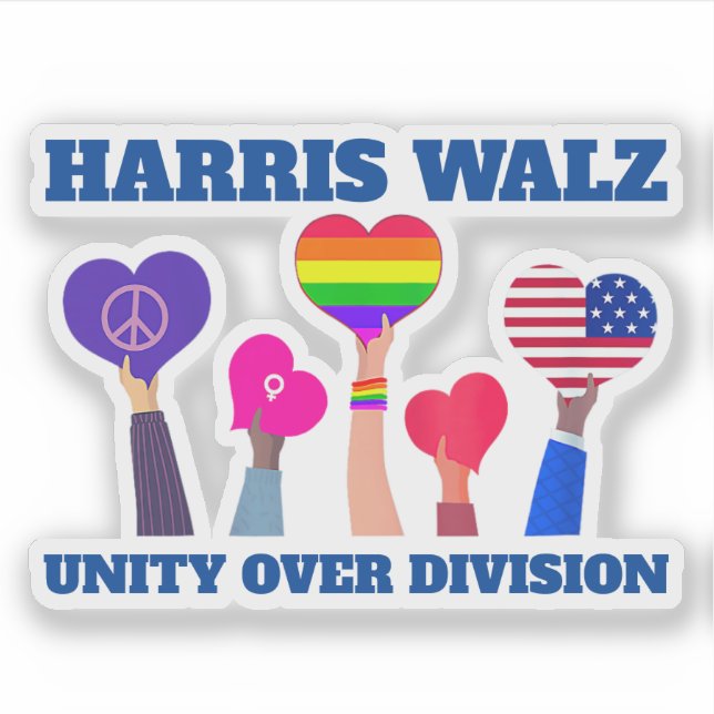 Pegatina Harris Walz Unity por división LGBTQ Dark Blue (Anverso)