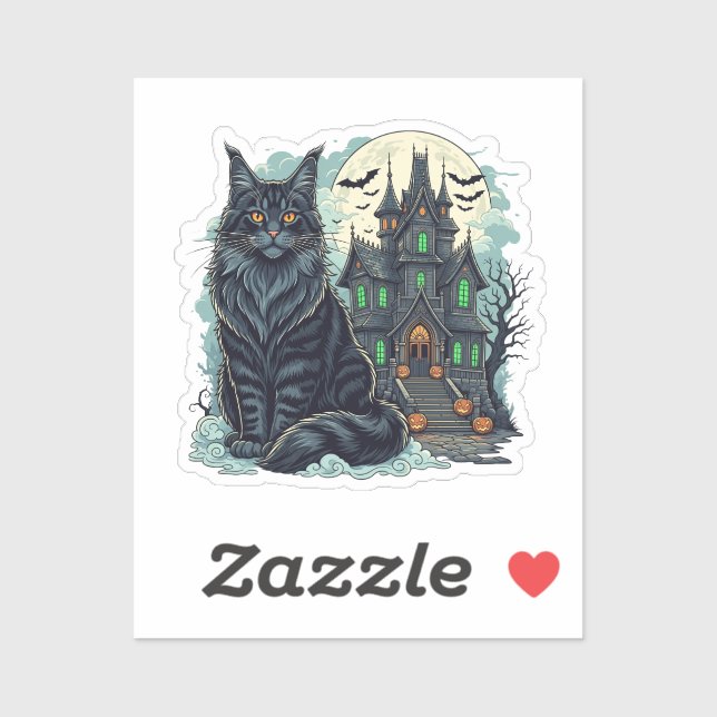 Pegatina Haunted House Watcher - Maine Coon Halloween (Hoja)