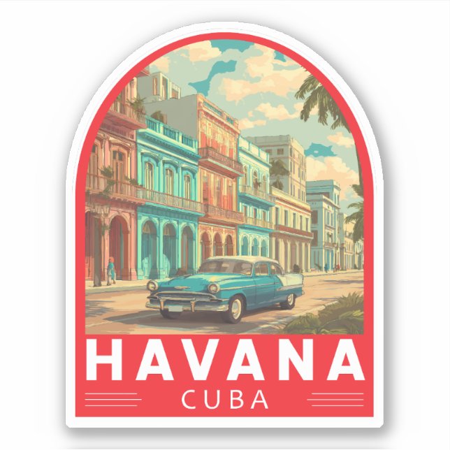 Pegatina Havana Cuba Travel Art Emblem (Anverso)