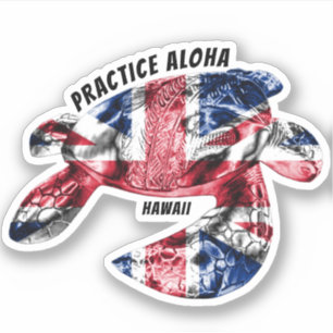 Pegatina Hawai Practice Aloha - Tribal Honu HIFlag