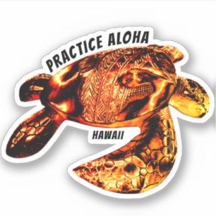 Pegatina Hawai Practice Aloha - Tribal Honu Lava
