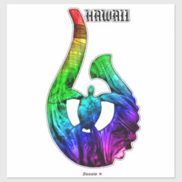 Pegatina Hawaii Honu Tribal Hook Neon Rainbow