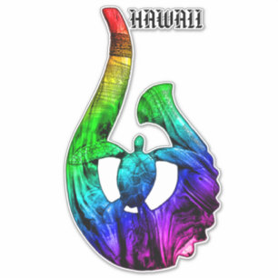 Pegatina Hawaii Honu Tribal Hook Neon Rainbow