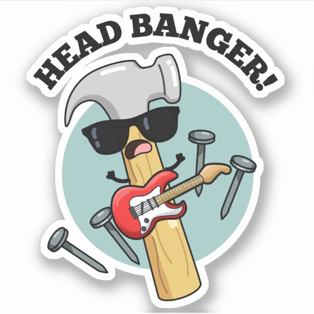 Pegatina Head Banger Funny Music Puns (Anverso)