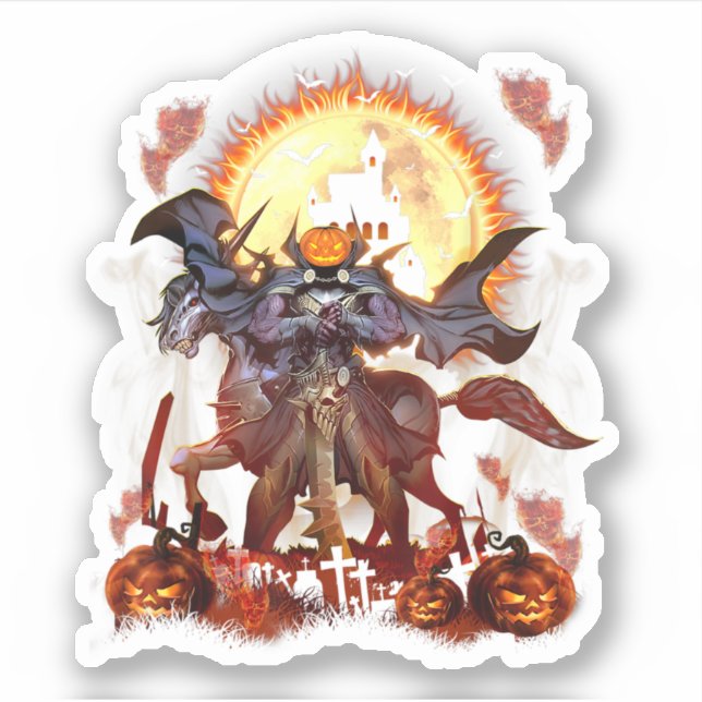 Pegatina Headless Horseman Happy Halloween Pumpkin (Anverso)