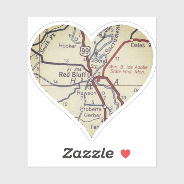 Pegatina Heart Red Bluff California (Hoja)