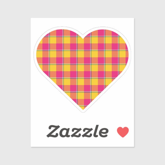 Pegatina Heart Shaped Plaid Yellow Pink (Hoja)