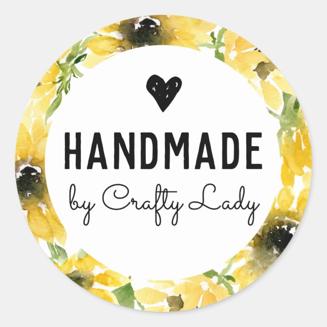 Pegatina hecho a mano - Sunflower acuarela (Anverso)