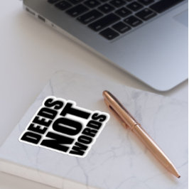 Pegatina Hechos no palabras motivación blanco negro