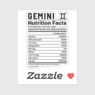 Pegatina Hechos nutricionales de Gemini