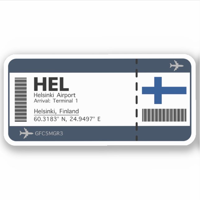 Pegatina HEL Helsinki, Pase de embarque del aeropuerto de F (Anverso)