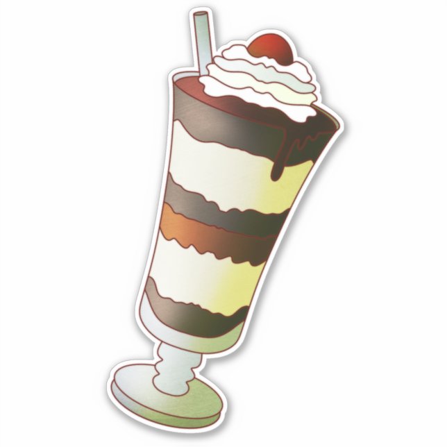 Pegatina Helado con chocolate y nueces, o Sundae de chocola (Anverso)