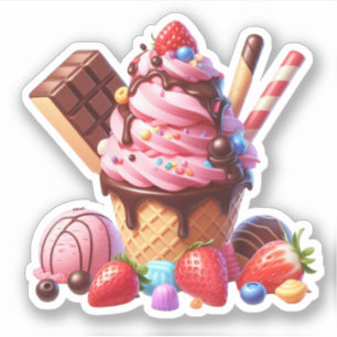 Pegatina helado de fresa delicioso