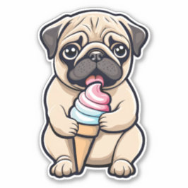 Pegatina Helado de pug lamiendo