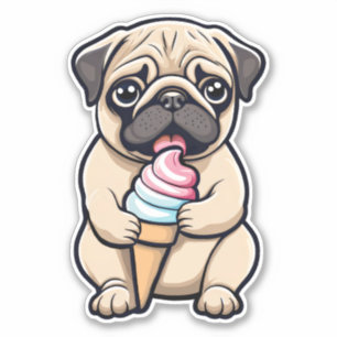 Pegatina Helado de pug lamiendo