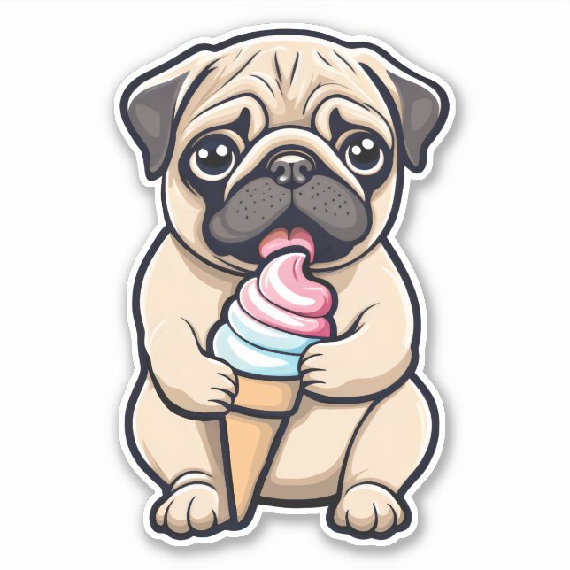 Pegatina Helado de pug lamiendo (Anverso)