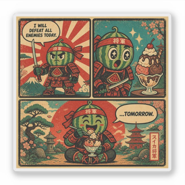 Pegatina Helado de Shogun de Sandía — Procrastinación Diver (Anverso)