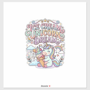 Pegatina Helado de Unicornio Sueño de Unicornio Tipografía 
