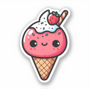Pegatina helado lindo de fresa kawaii