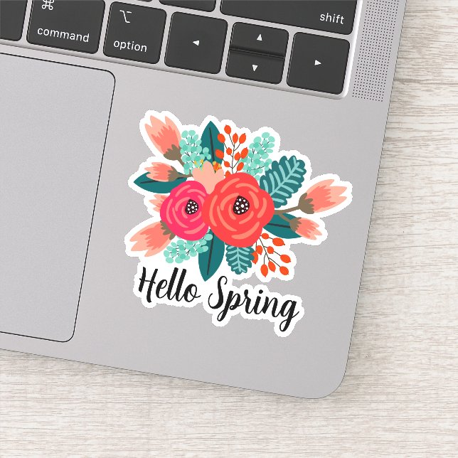 Pegatina Hello Spring Quote Colorful Floral Design (Detalle)