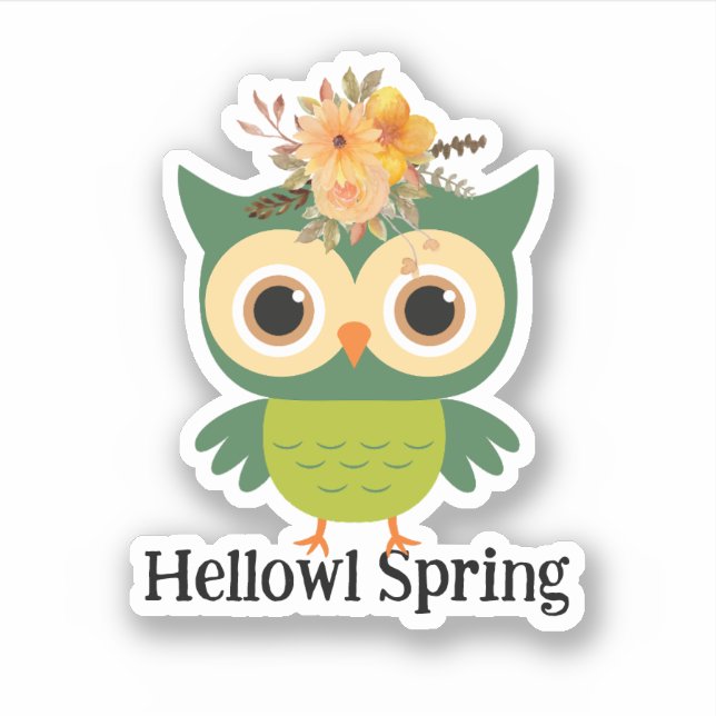 Pegatina Hellowe Spring Cute Owl Hello Spring (Anverso)