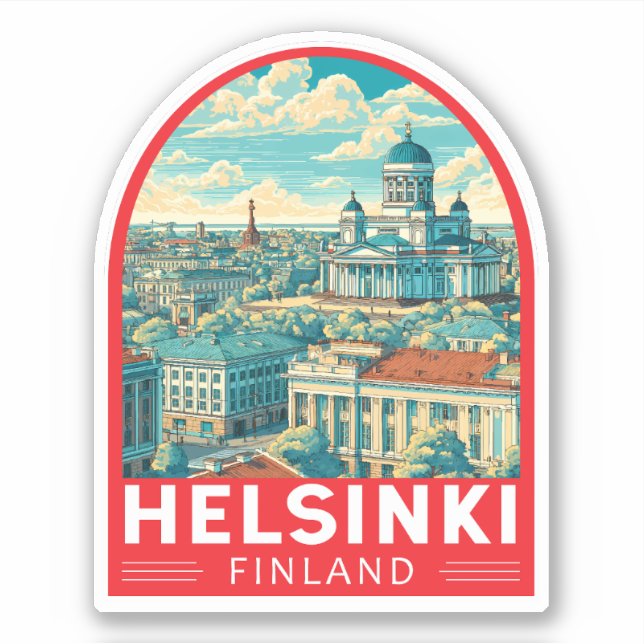 Pegatina Helsinki Finland Travel Art Emblem (Anverso)