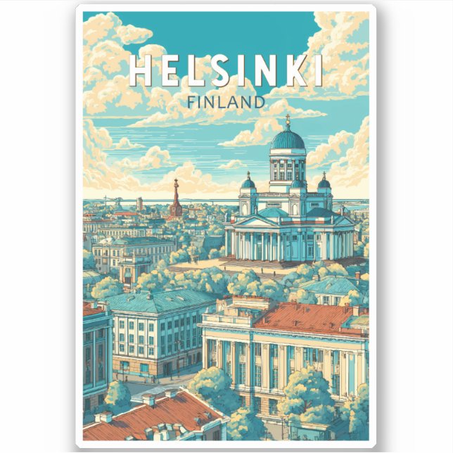 Pegatina Helsinki Finland Travel Art Vintage (Anverso)