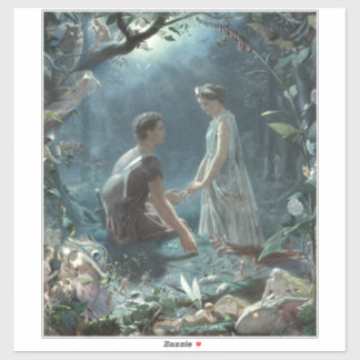 Pegatina Hermia Lysander y hadas sueño nocturno de verano m