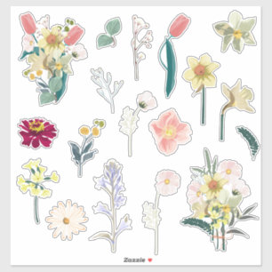 Pegatina Hermosa colección romántica de flores de primavera