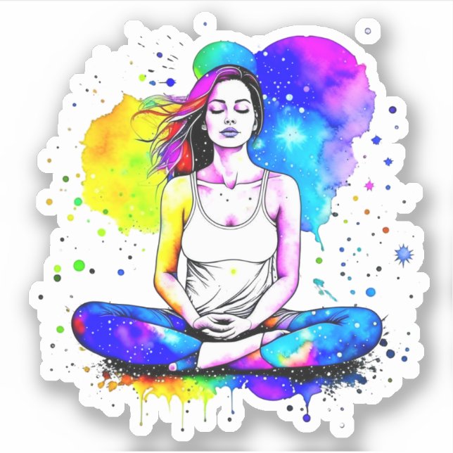 Pegatina Hermosa dama de arte espiritual meditando (Anverso)