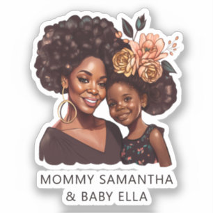 Pegatina Hermosa mamá y hija negras (10)