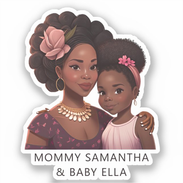 Pegatina Hermosa mamá y hija negras (14) (Anverso)