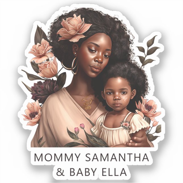 Pegatina Hermosa mamá y hija negras (9) (Anverso)