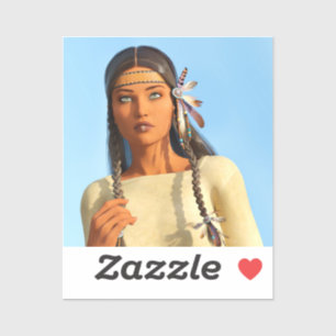 Pegatina Hermosa nativa estadounidense vestimenta indígena