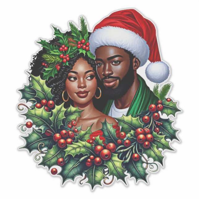 Pegatina Hermosa pareja negra Holly navidades escribieron a (Anverso)