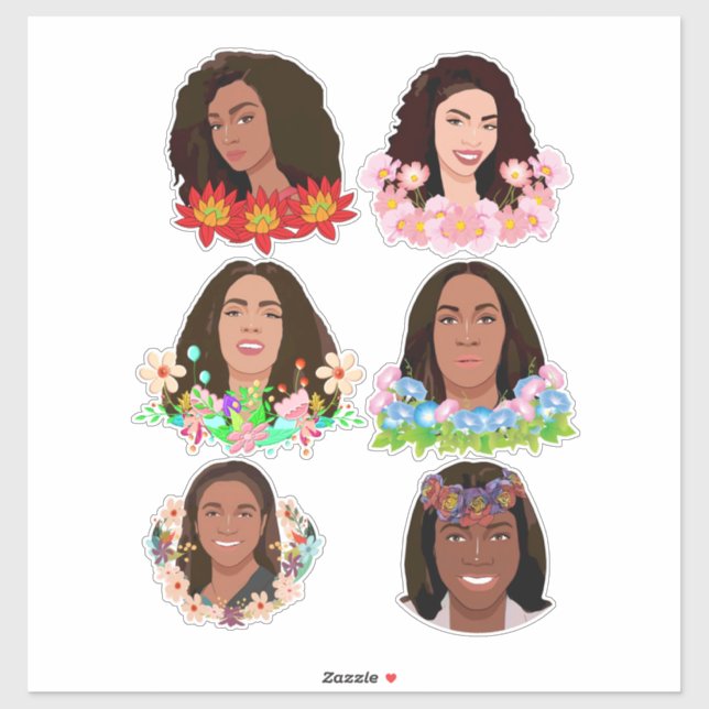 Pegatina Hermosa Personalizado de mujeres africanas florida (Hoja)
