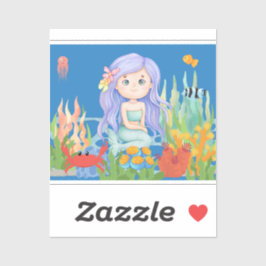 Pegatina Hermosa sirena PURPLE PELO jugando en el mar