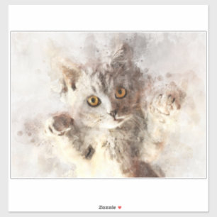 Pegatina Hermosa y linda acuarela de gatito juguetón