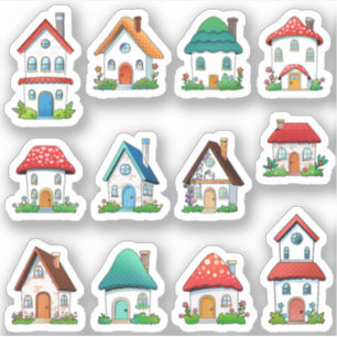 Pegatina Hermosas casas de hadas raspando casas de caricatu