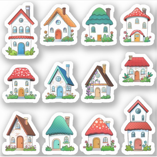 Pegatina Hermosas casas de hadas raspando casas de caricatu (Anverso)