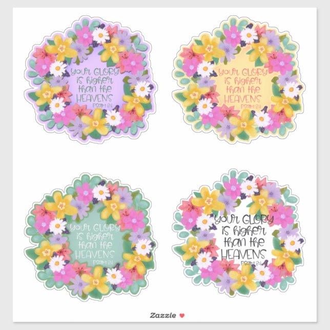 Pegatina Hermosas Flores De Agua Wreath Psalm Cita (Hoja)