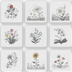 Pegatina Hermosas flores florecientes dibujando muchas 9 ho