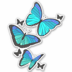 Pegatina Hermosas mariposas tropicales azules en vuelo