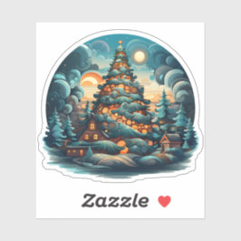 Pegatina Hermoso árbol de Navidad en el bosque Feliz Navida