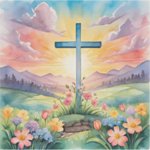 Pegatina Hermoso arte de acuarela de Pascua