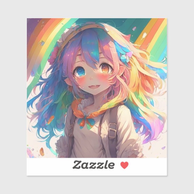Pegatina Hermoso Chica del anime arcoiris (Hoja)