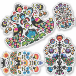 Pegatina Hermoso conjunto de folklore polaco Wycinanki